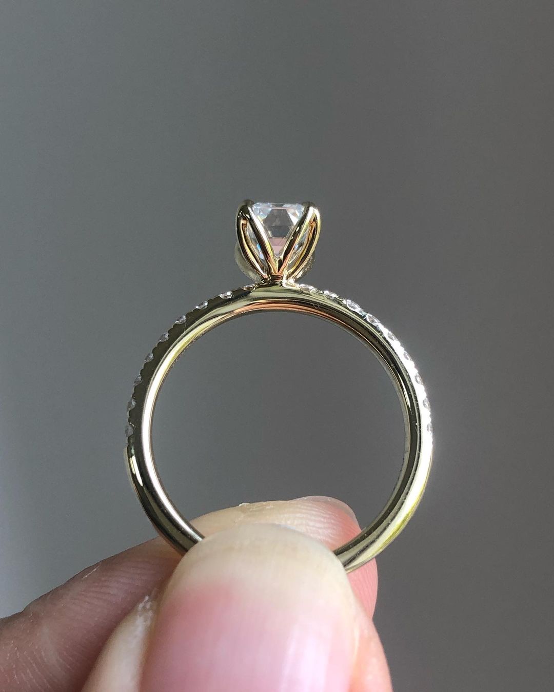 Pave Ring with 0.92 CT Emerald Cut Moissanite