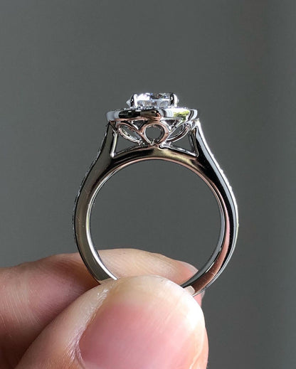 Halo & Pave Ring with 1.0 CT Round Cut Moissanite