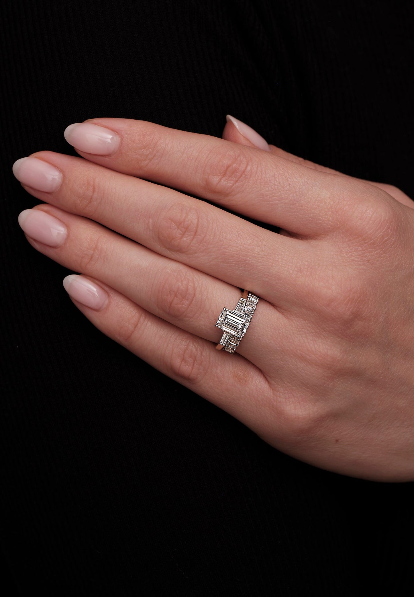 Three Stone Ring with 2.0 CT Emerald Cut Moissanite
