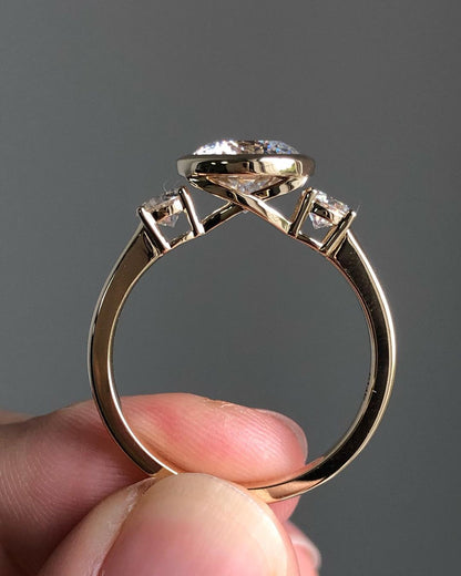 Bezel Three Stones Ring with 2.20 CT Round Portuguese Cut Moissanite