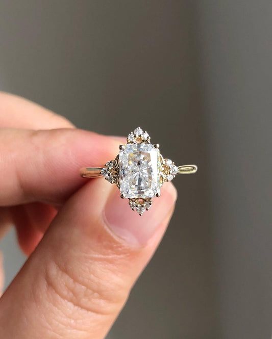 Cluster Ring with 2.43 CT Radiant Cut Moissanite