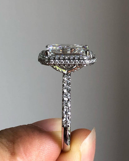 Halo & Pave Ring with 2.10 CT Radiant Cut Moissanite