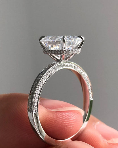 Hidden Halo & Pave Ring with 2.43 CT Radiant Cut Moissanite