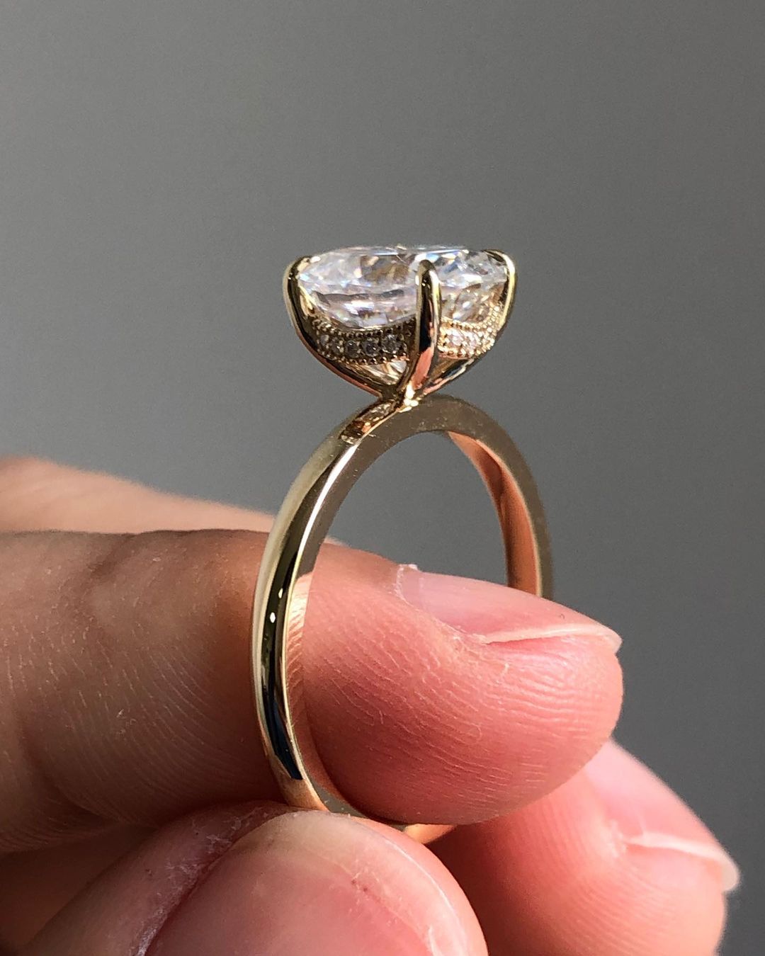 Hidden Halo Ring with 1.33 CT Oval Cut Moissanite