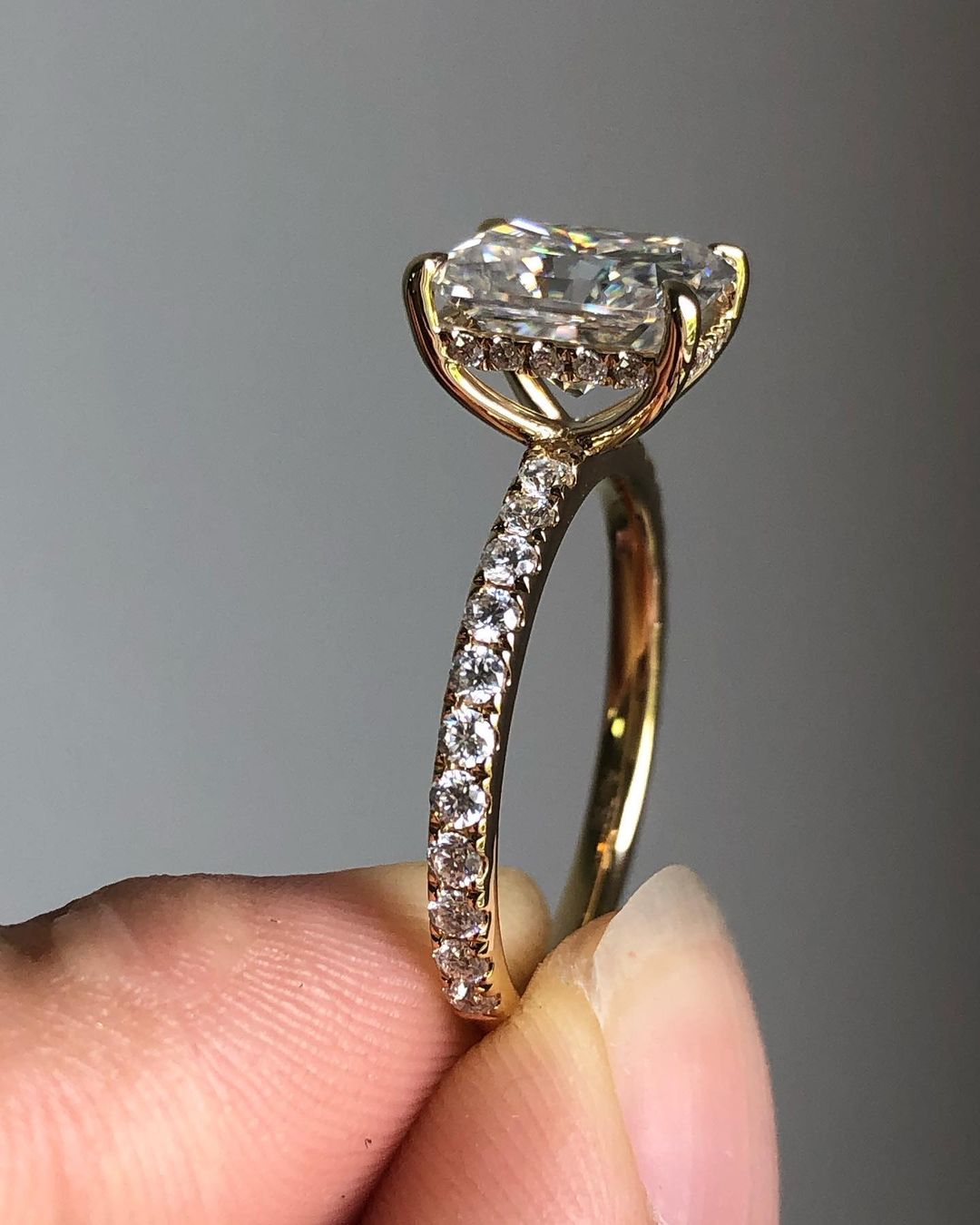 Hidden Halo & Pave Ring with 1.67 CT Radiant Cut Moissanite