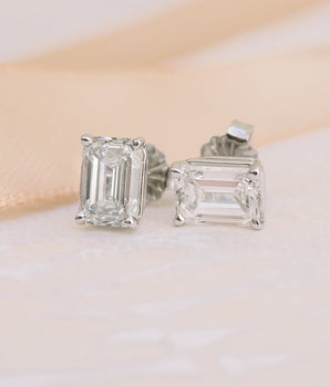 Solitaire Stud Earrings with 1.40 CT-3.0 CT Emerald Cut Moissanite