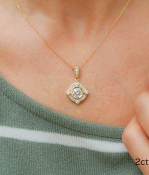 Halo Necklace with 0.50 CT Brilliant Round Cut Moissanite