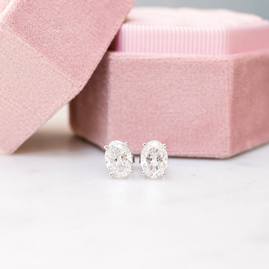 Solitaire Stud Earrings with 1.40 CT-3.0 CT Oval Cut Moissanite
