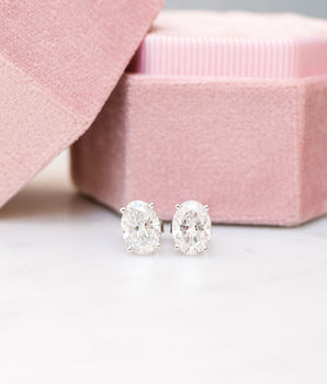 Solitaire Stud Earrings with 1.40 CT-3.0 CT Oval Cut Moissanite