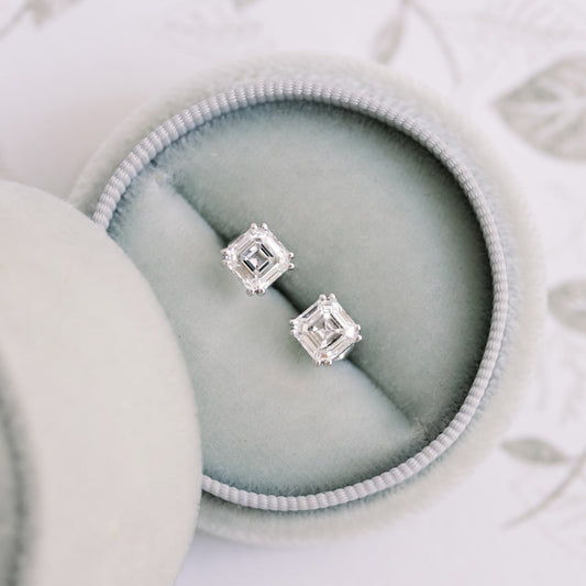 Solitaire Stud Earrings with 1.0 CT-3.0 CT Asscher Cut Moissanite