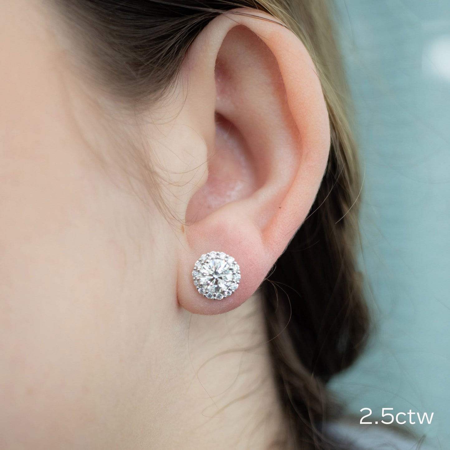 Halo Stud Earrings with 2.50 CT Round Cut Moissanite