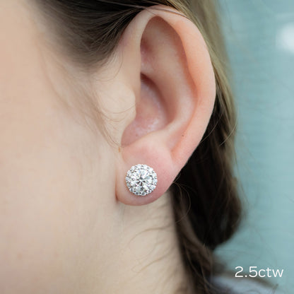 Halo Stud Earrings with 2.50 CT Round Cut Moissanite