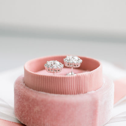 Halo Stud Earrings with 2.50 CT Round Cut Moissanite