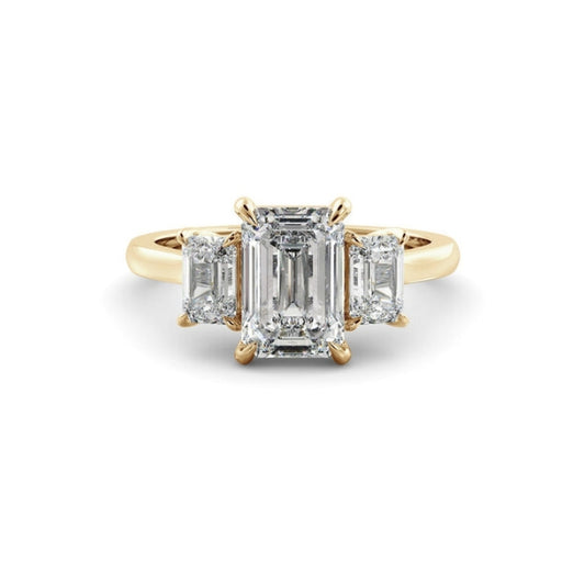 Three Stone Ring with 1.0 CT Emerald Moissanite