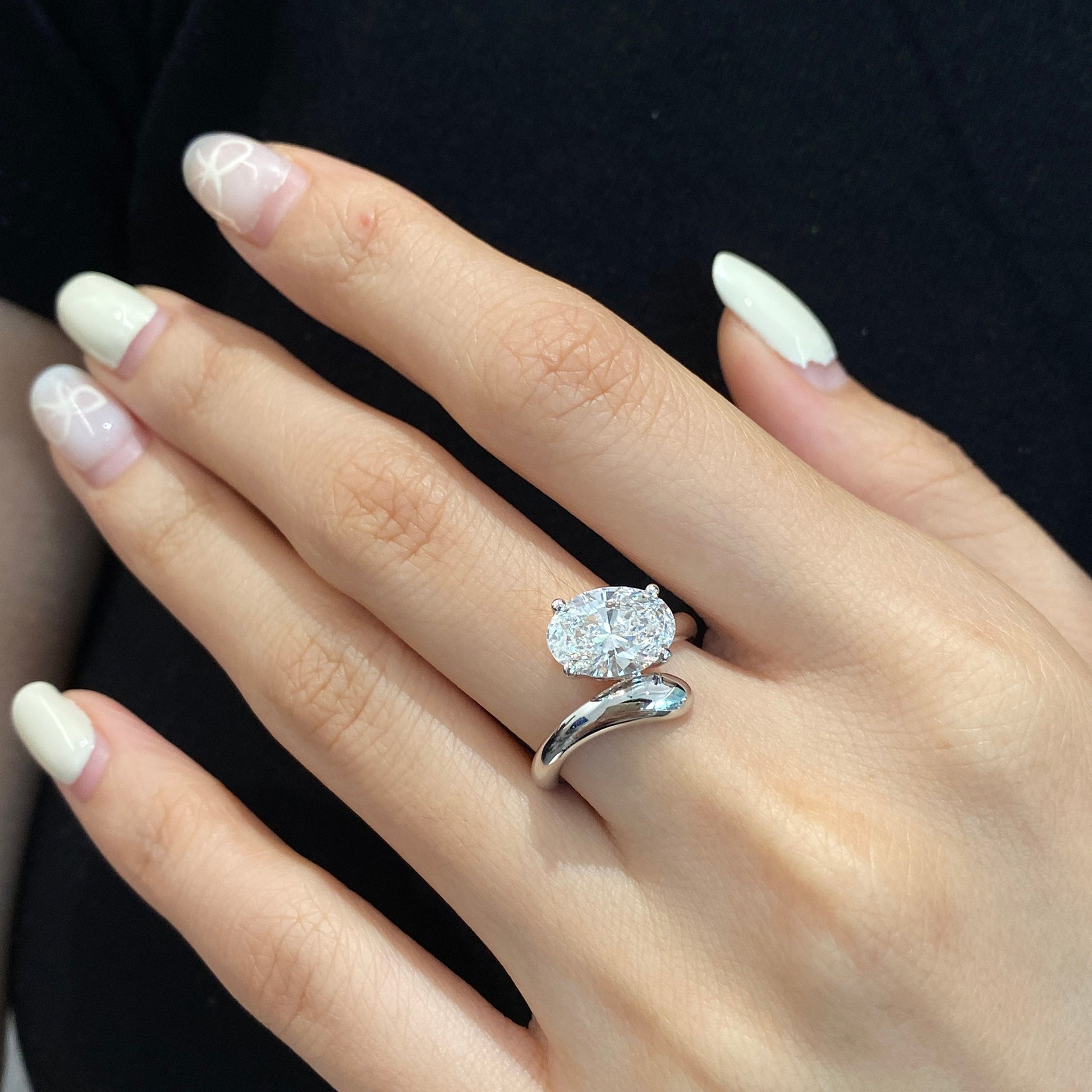 Oval cut CVD diamond unique engagement ring