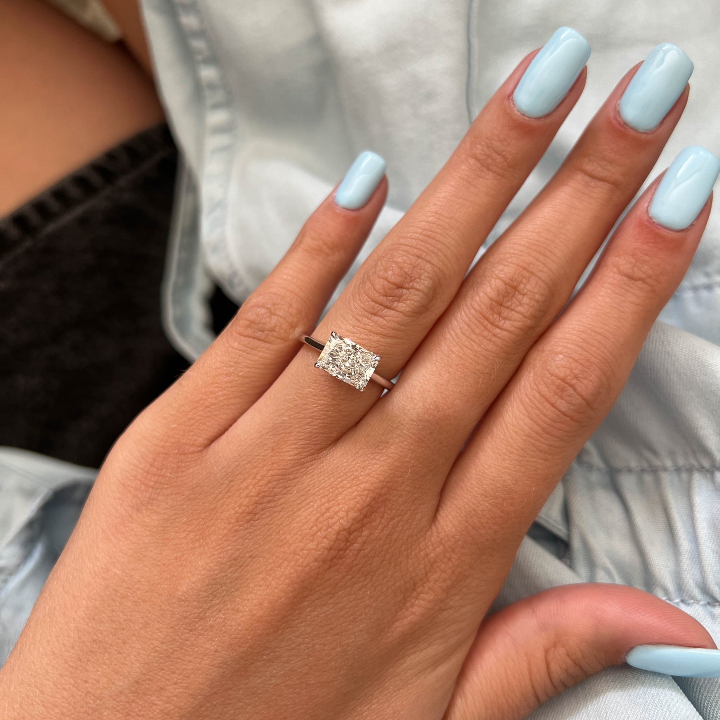 1.0-3.0 CT east-west Radiant Cut Lab Grown Diamond cathedral Engagement Ring