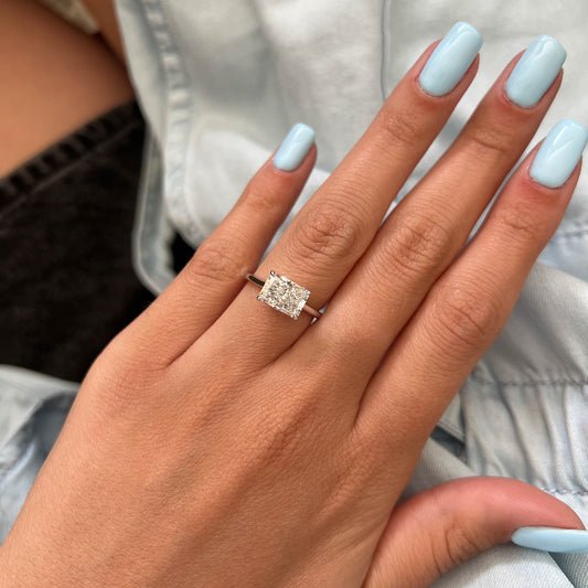 1.0-3.0 CT east-west Radiant Cut Lab Grown Diamond cathedral Engagement Ring