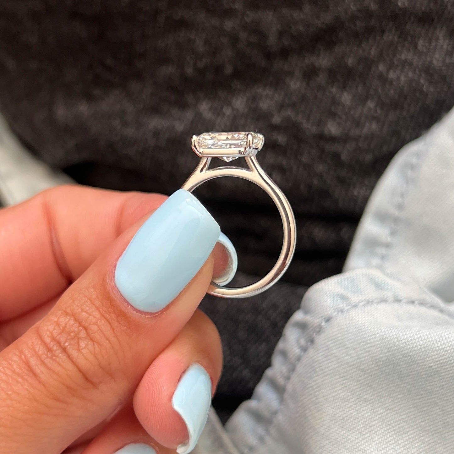 1.0-3.0 CT east-west Radiant Cut Lab Grown Diamond cathedral Engagement Ring
