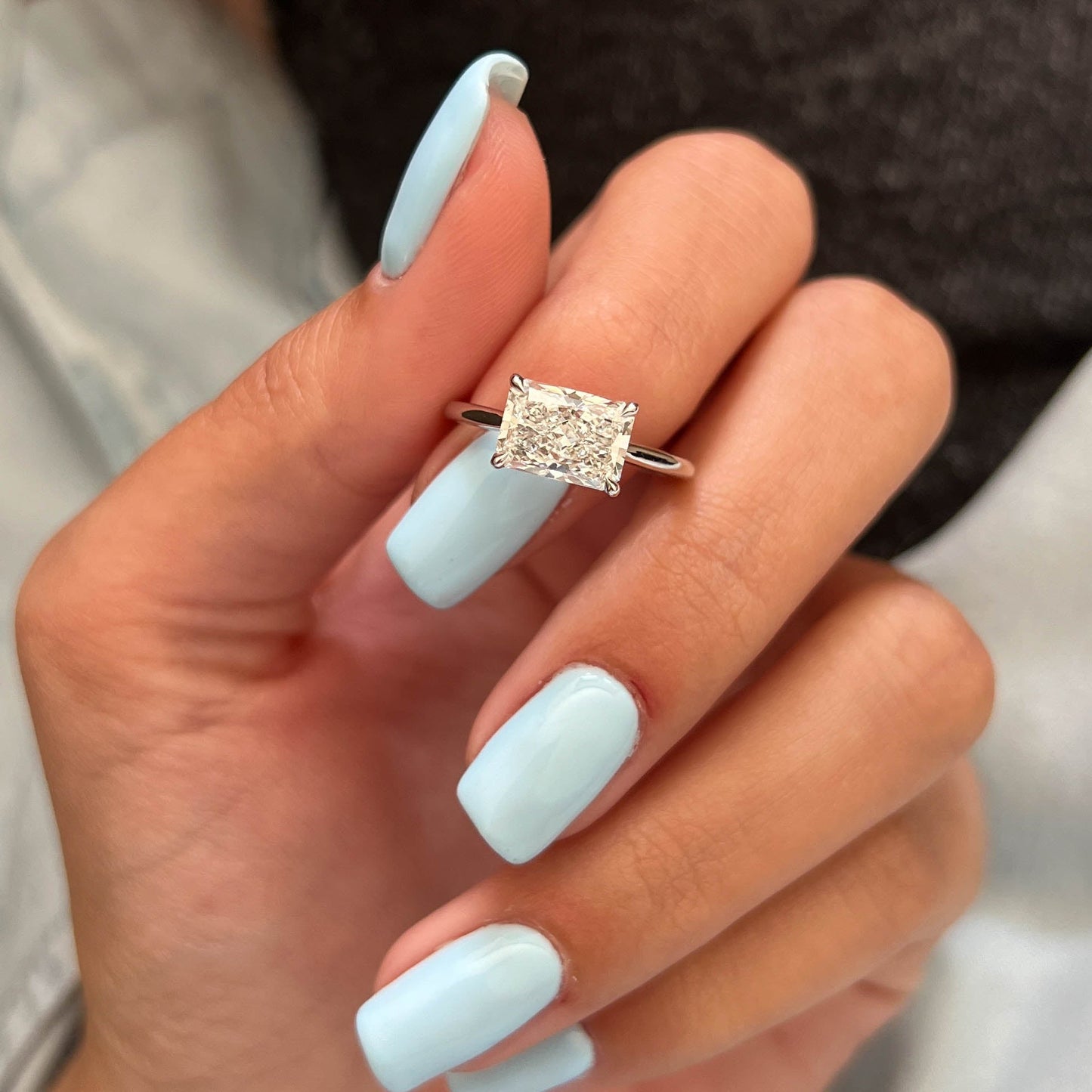 1.0-3.0 CT east-west Radiant Cut Lab Grown Diamond cathedral Engagement Ring