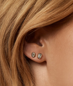 Bezel Stud Earrings with 1.0 CT Emerald Cut Moissanite