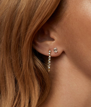 Solitaire Stud Earrings with 0.50 CT  Emerald Cut Moissanite