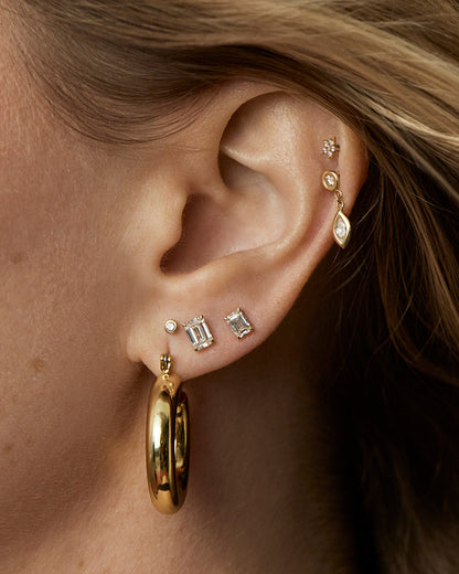 Solitaire Stud Earrings with 0.50 CT  Emerald Cut Moissanite