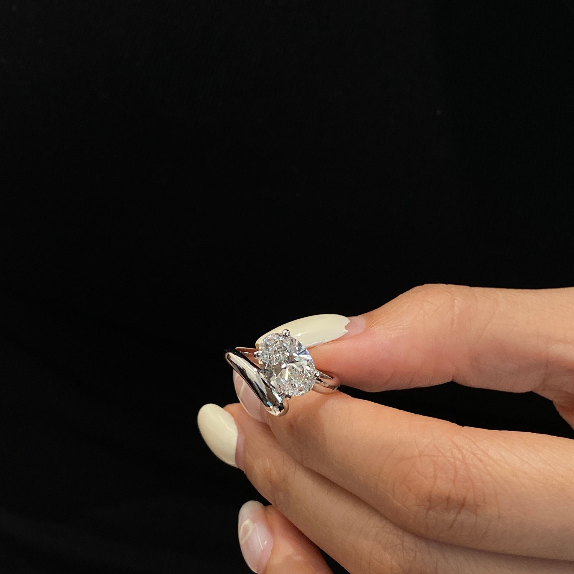 Oval cut CVD diamond unique engagement ring