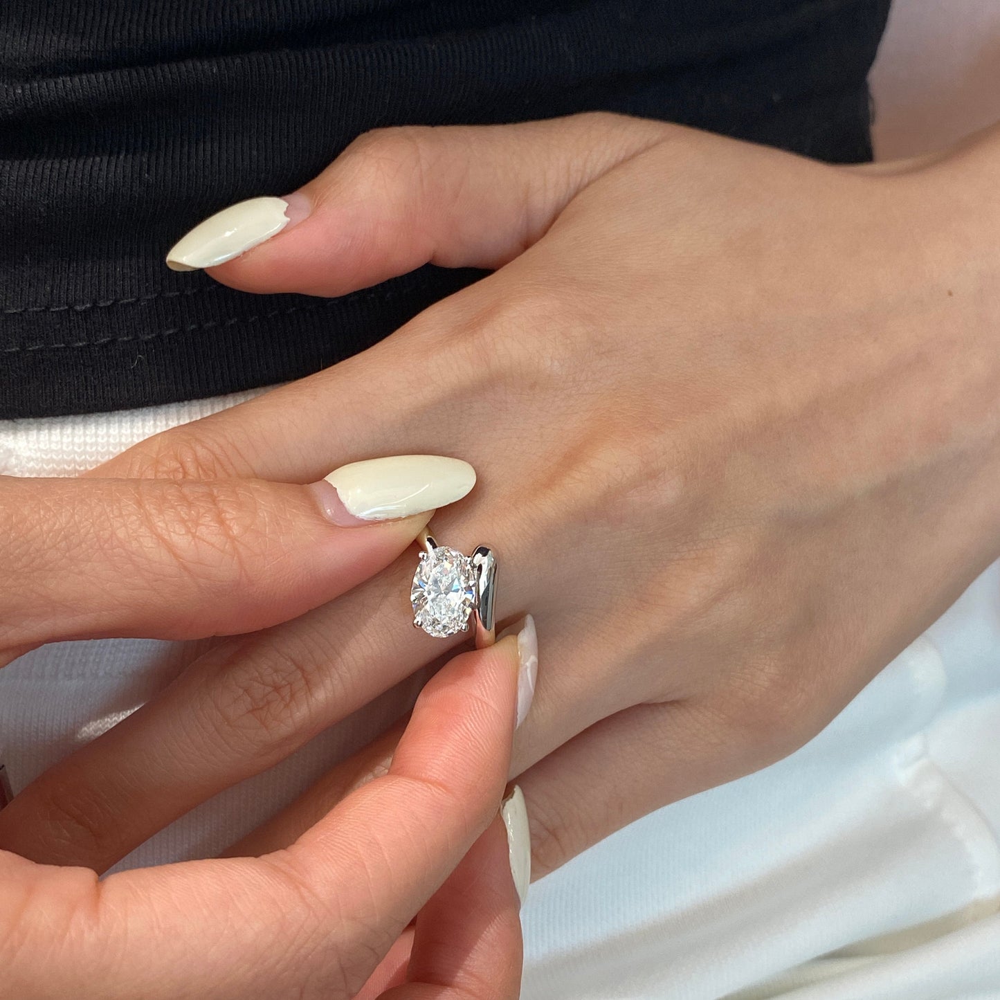 Oval cut CVD diamond unique engagement ring