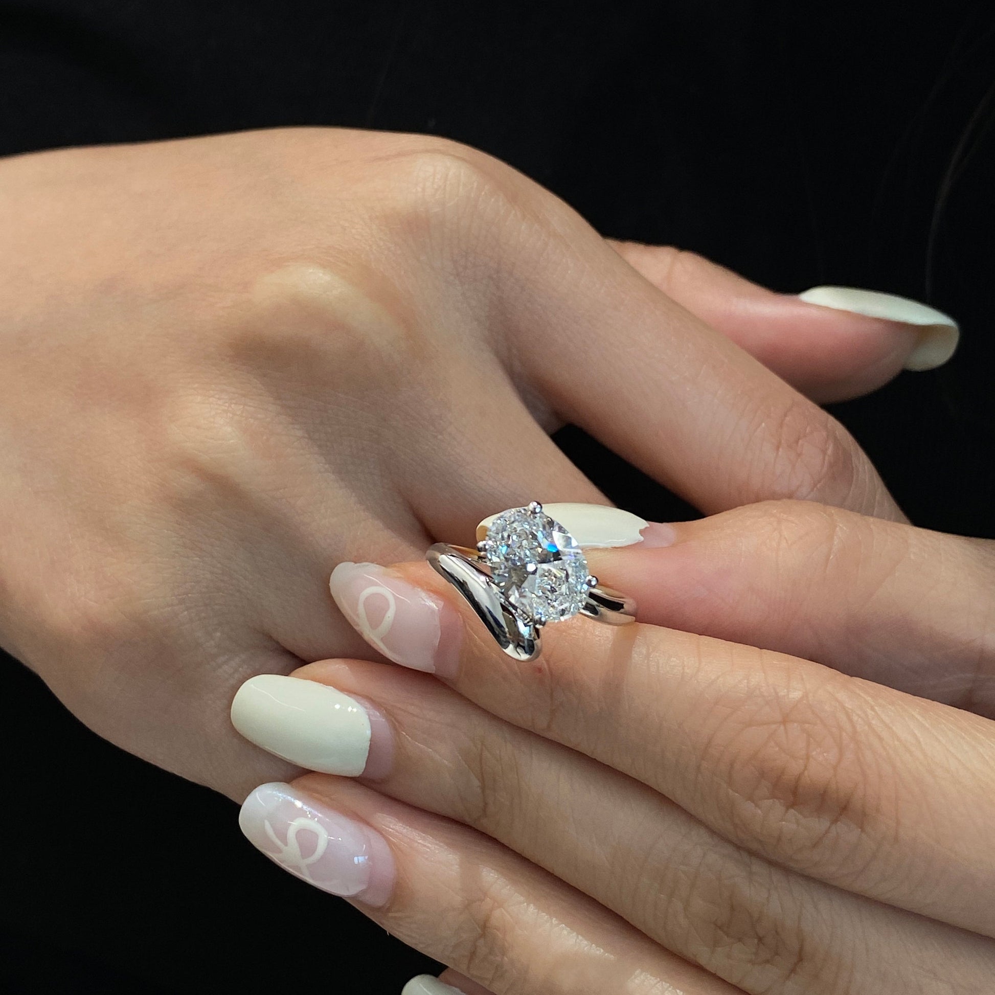 Oval cut CVD diamond unique engagement ring