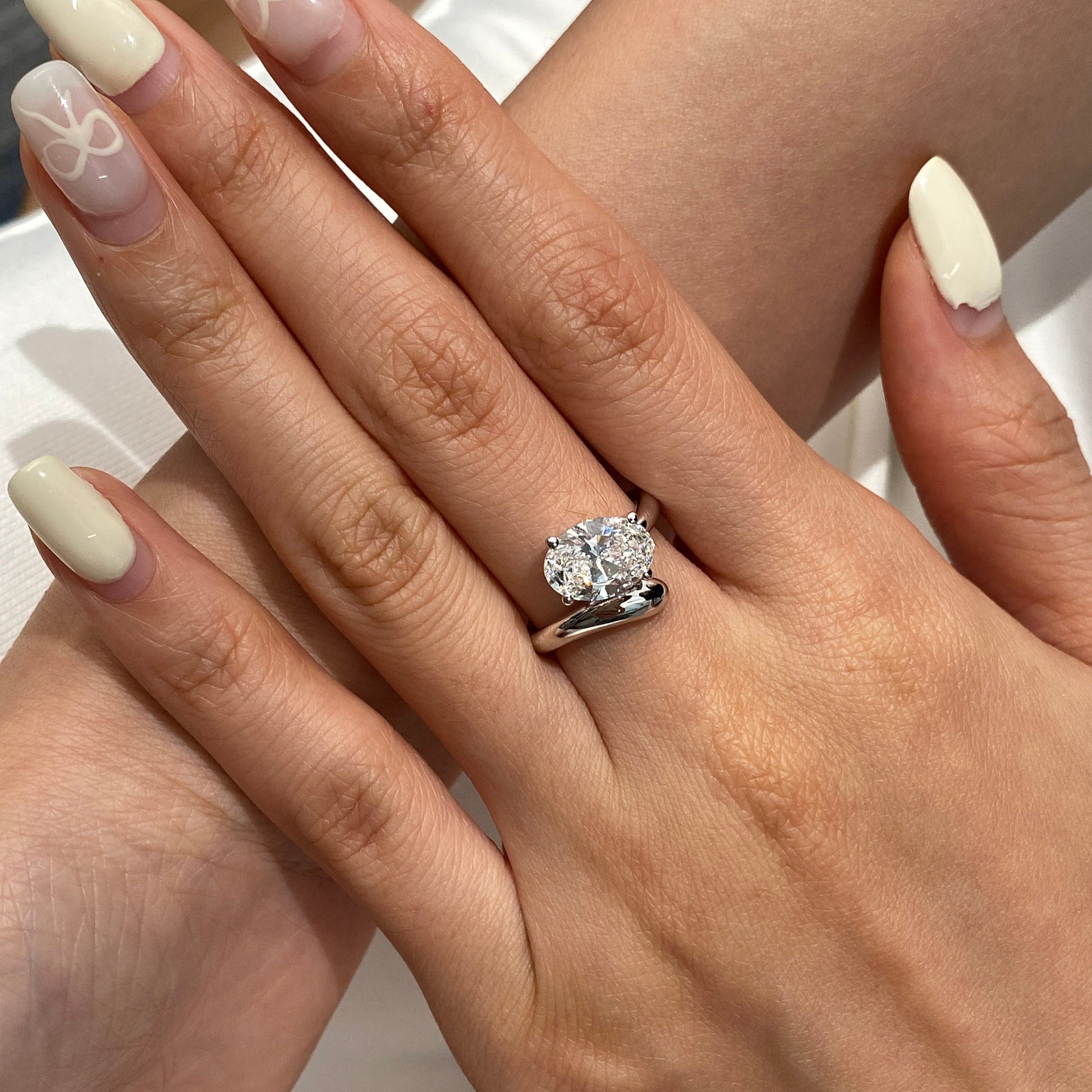Oval cut CVD diamond unique engagement ring