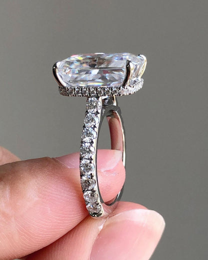 Hidden Halo Ring with 4.45 CT Radiant Cut Moissanite