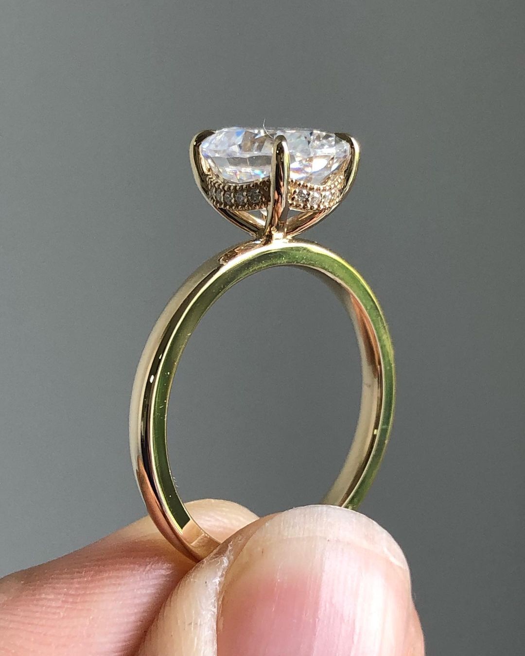 Hidden Halo Ring with 1.33 CT Oval Cut Moissanite