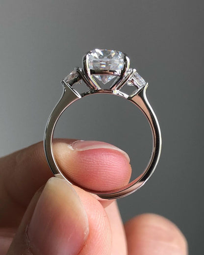 Three Stones Ring with 2.66 CT Elongated Cushion Cut Moissanite