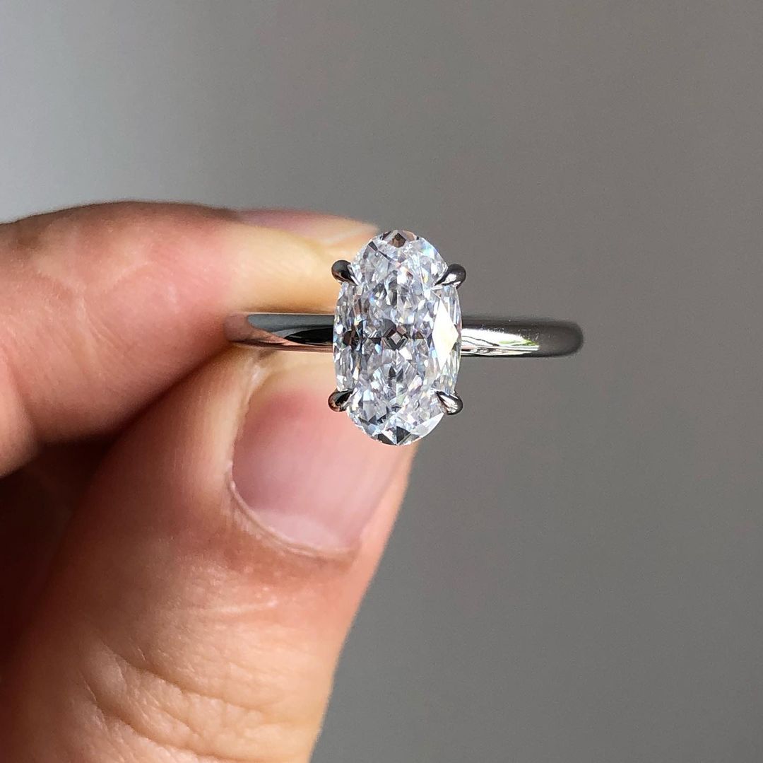 Solitaire Ring with 3.09 CT Elongated Oval Cut Moissanite