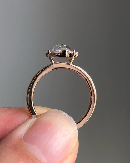 Half Halo Ring with 1.0 CT Rose Cut Marquise Cut Moissanite