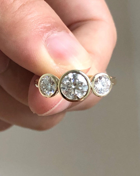Bezel Three Stones Ring with 1.0 CT Round Cut Moissanite