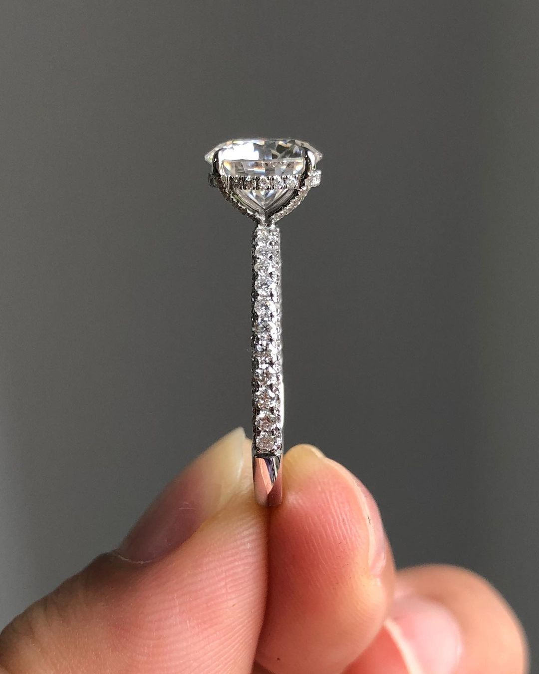 Hidden Halo & Triple Pave Ring with 2.0 CT Round Cut Moissanite
