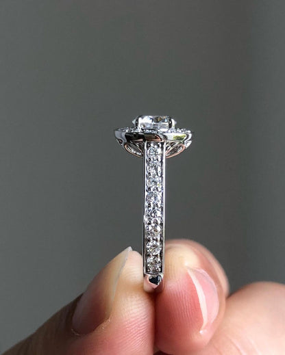 Halo & Pave Ring with 1.0 CT Round Cut Moissanite