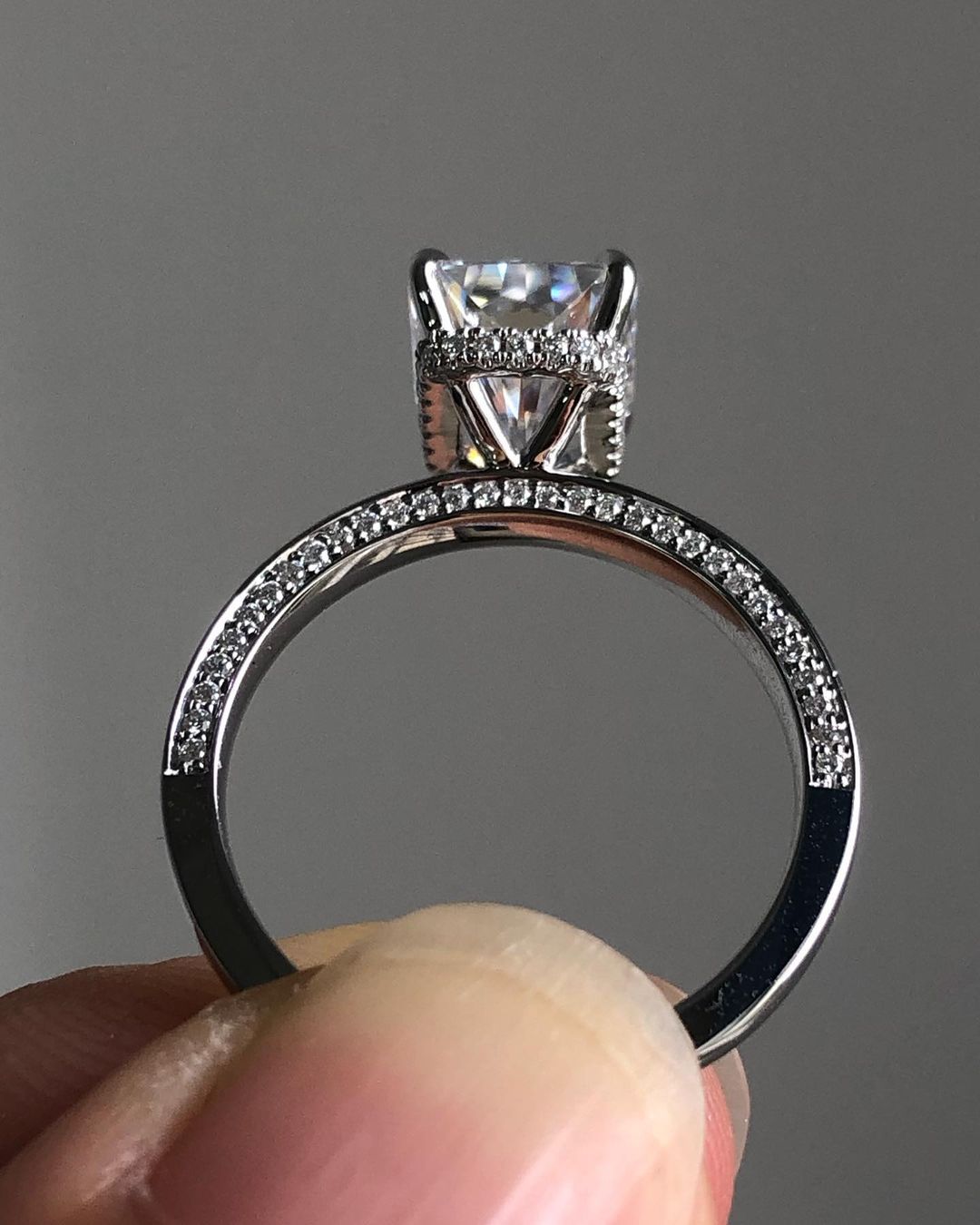 Hidden Halo & Pave Ring with 2.43 CT Radiant Cut Moissanite