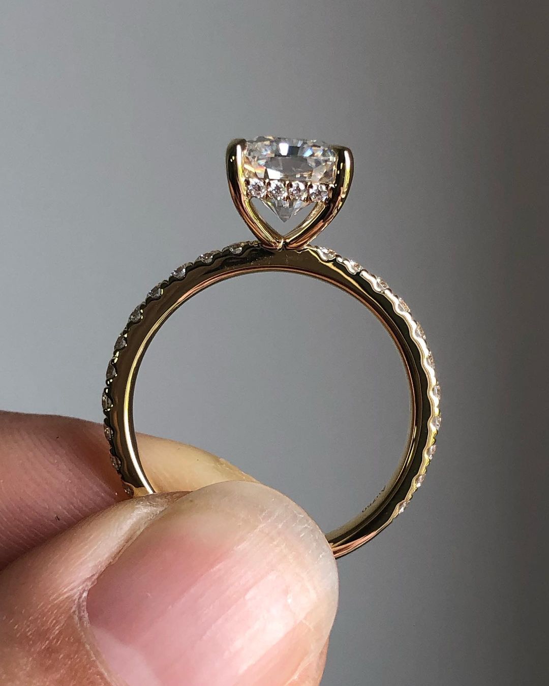 Hidden Halo & Pave Ring with 1.67 CT Radiant Cut Moissanite