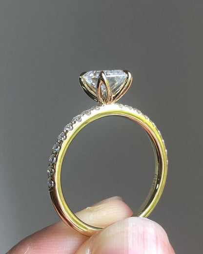 Pave Ring with 0.92 CT Emerald Cut Moissanite