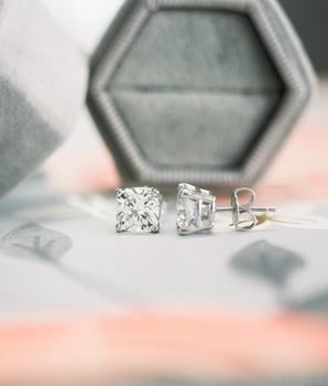 Solitaire Stud Earrings with 1.0 CT-3.0 CT Cushion Cut Moissanite