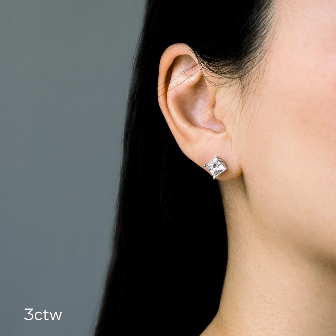 Solitaire Stud Earrings with 1.0 CT-3.0 CT Princess Cut Moissanite