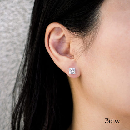 Solitaire Stud Earrings with 1.0 CT-3.0 CT Cushion Cut Moissanite