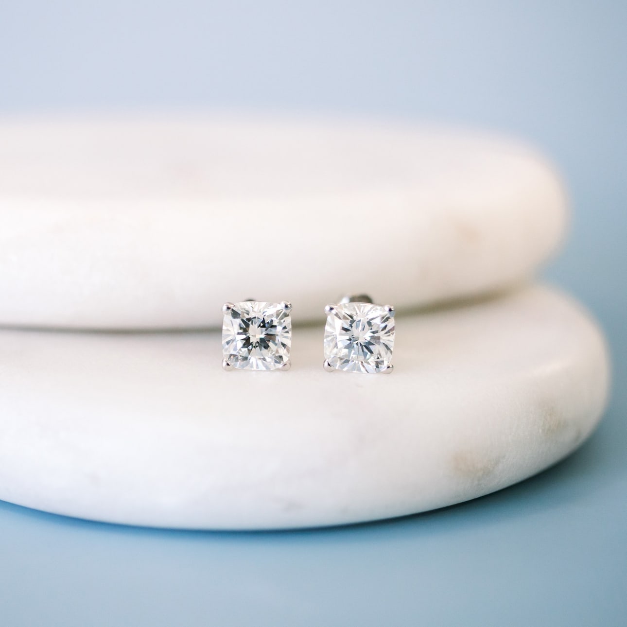 Solitaire Stud Earrings with 1.0 CT-3.0 CT Cushion Cut Moissanite