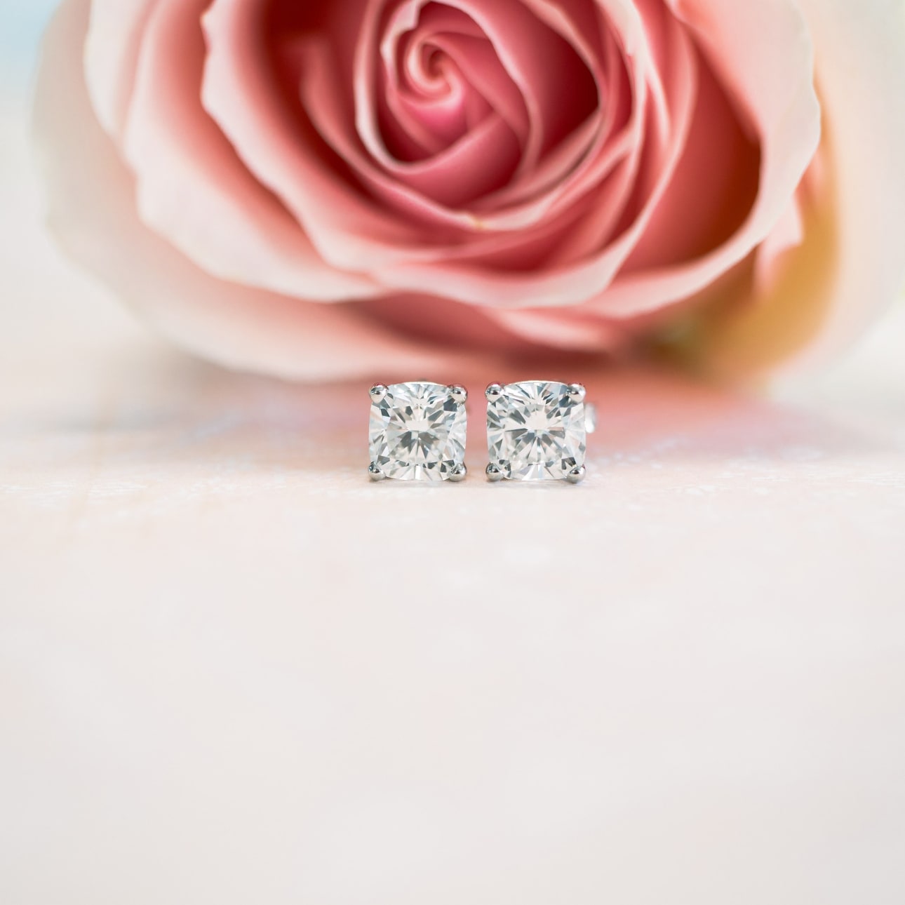 Solitaire Stud Earrings with 1.0 CT-3.0 CT Cushion Cut Moissanite