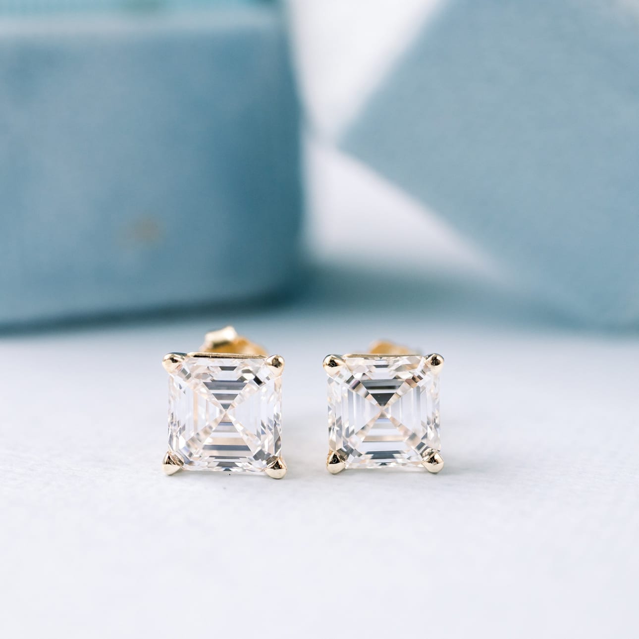 Solitaire Stud Earrings with 1.0 CT-3.0 CT Asscher Cut Moissanite