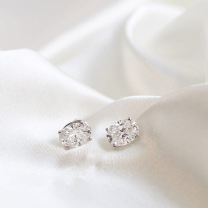 Solitaire Stud Earrings with 1.40 CT-3.0 CT Oval Cut Moissanite