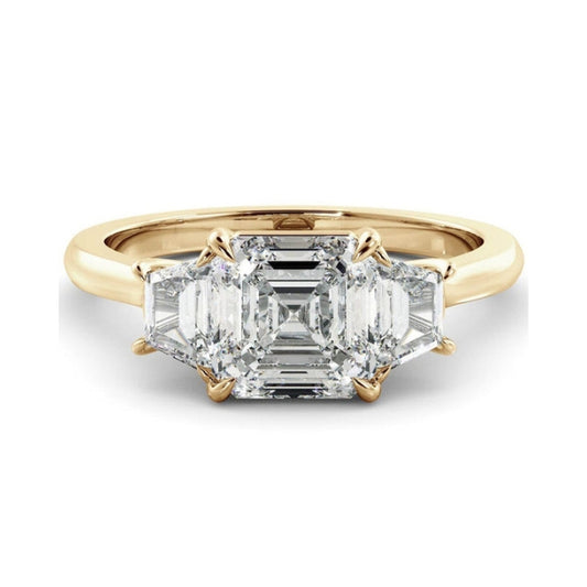 Three Stone Ring with 1.0 CT Asscher Moissanite