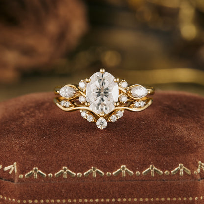 1.5 CT Oval Shaped Moissanite Diamond Bridal Set With Vintage Setting